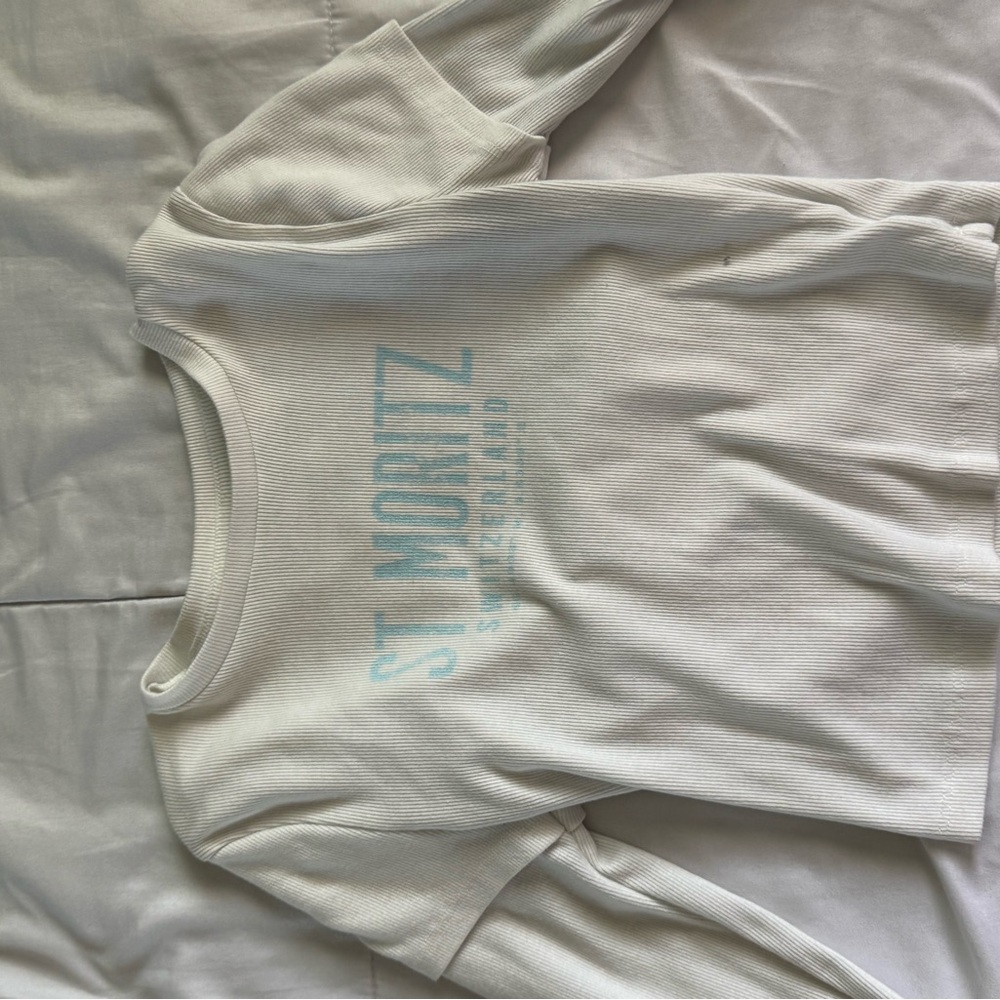 White Long Sleeve Shirt with Blue Print